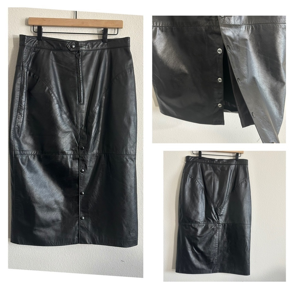 Vintage Lela leather long black midi skirt
